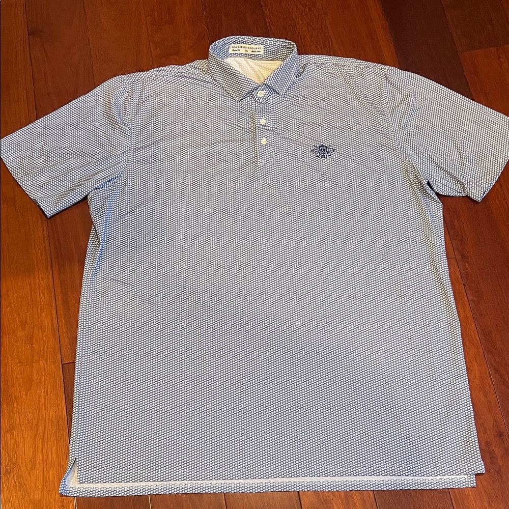 Holderness & Bourne Tailored Fit Blue & White Performance Golf Polo Sz 2XL